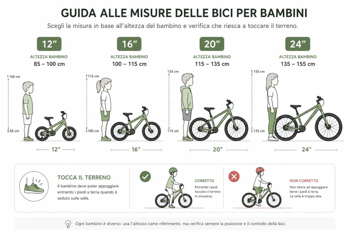 Illustrazione misure ruote bici bambino per altezza 110 cm