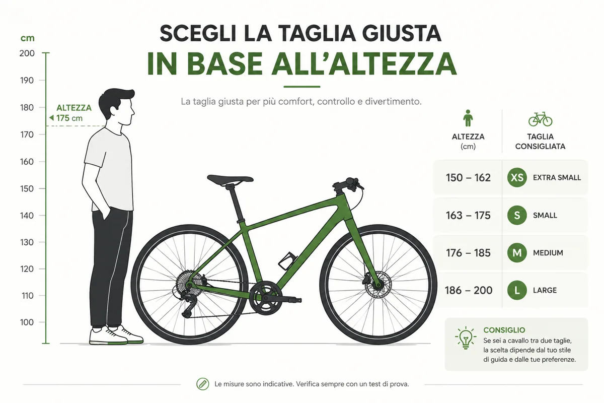 Tabella taglie bici per altezza, cavallo e tipo di bicicletta