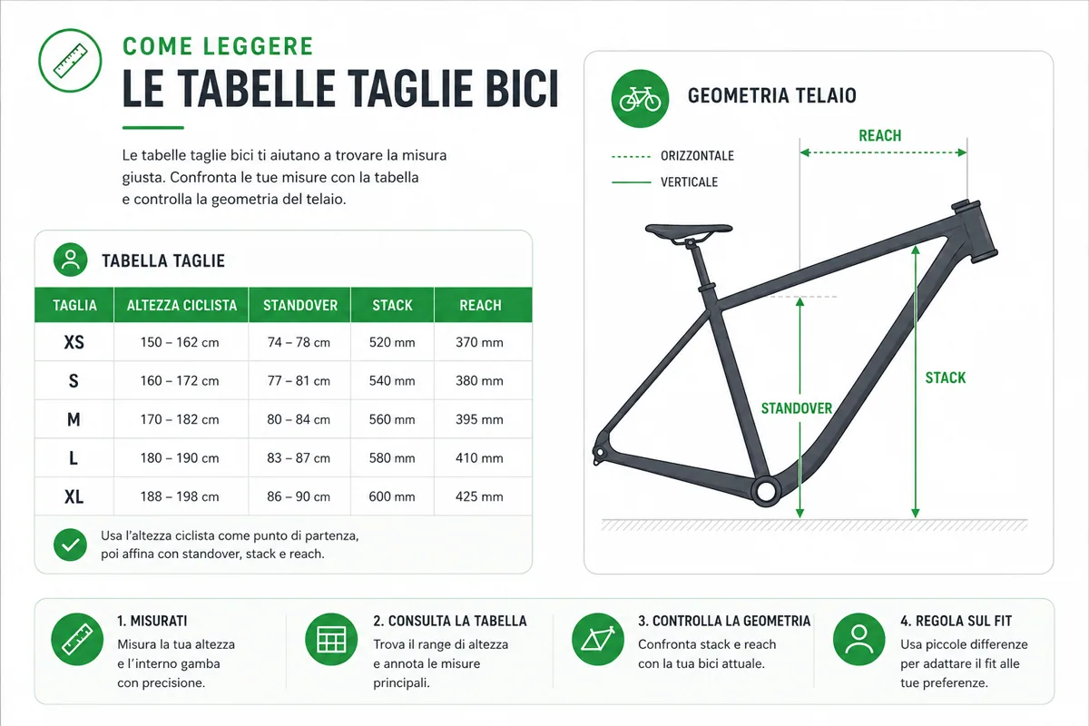 Come leggere la tabella taglie Specialized: geometria telaio, stack, reach e standover