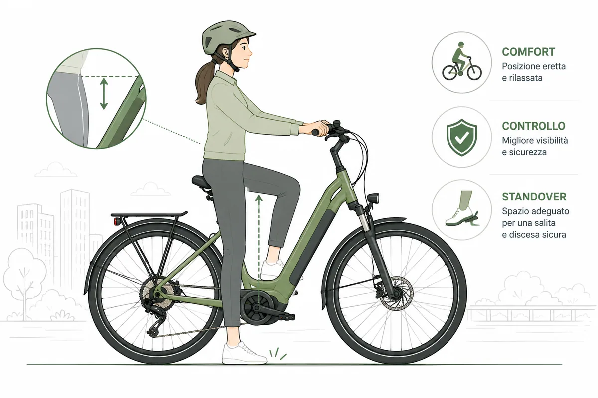Illustrazione e-bike con controllo standover e posizione comfort