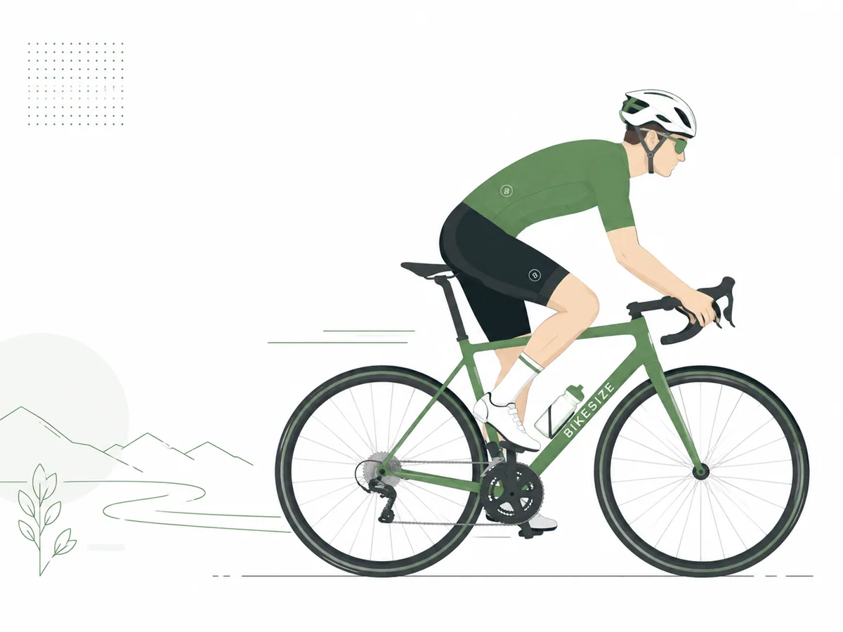 Ciclista su bici da corsa, illustrazione per la guida alla taglia BikeSize